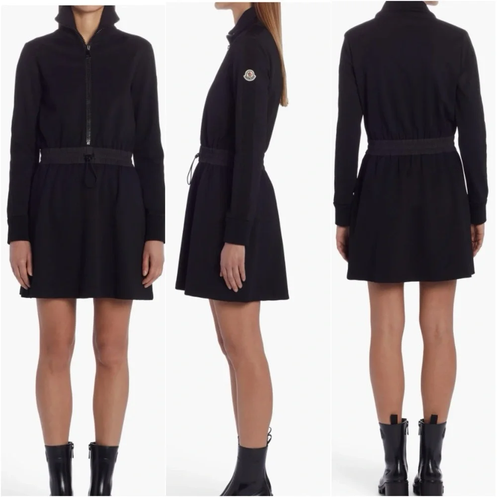 Moncler Half Zip Piqué Knit Long Sleeve Minidress - Picture 1 of 13